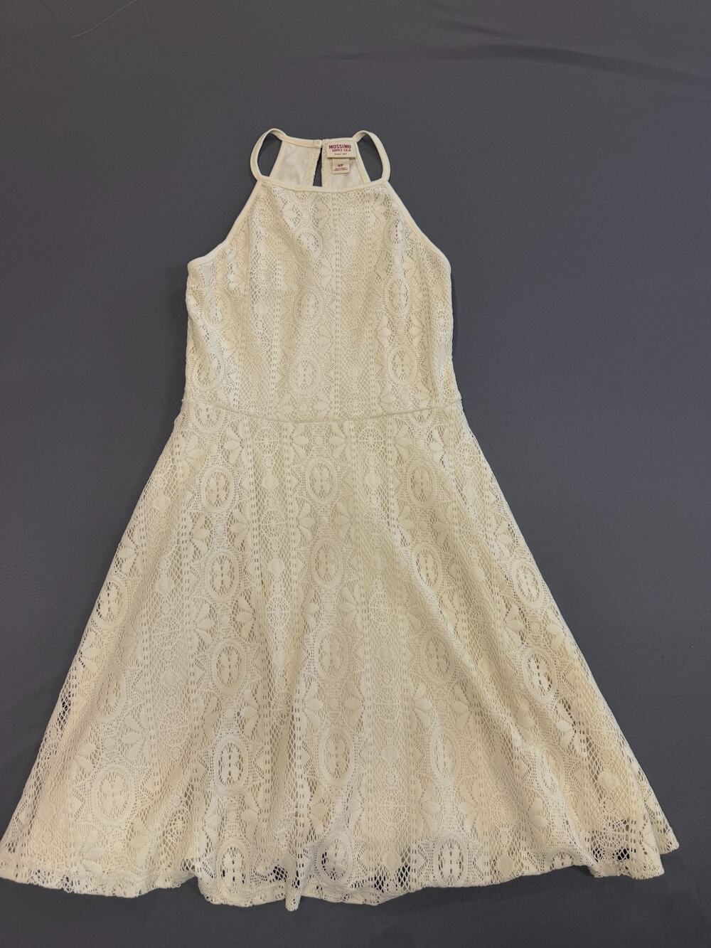 Mossimo Womens Small Ivory Crochet Lace Halter Dress Lined Boho Beach Summer